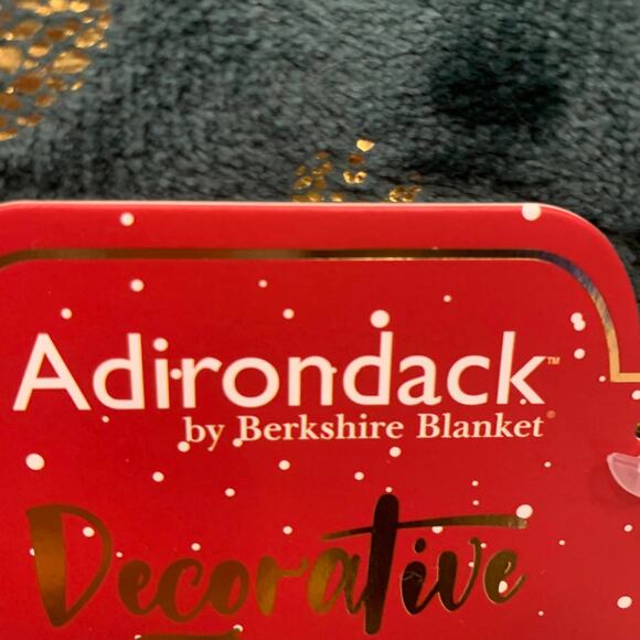 Adirondack Christmas Reindeer Printed Metallic Gold Green Plush Throw Blanket - Picture 8 of 10